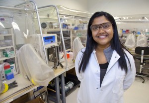 Aindrila Mukhopadhyay, a Berkeley Lab chemist with the Joint BioEnergy Institute, led the creation of a library of microbial efflux pumps that reduce toxicity and boost production of biofuels in engineered strains of microbes. (Photo by Roy Kaltschmidt, Berkeley Lab Public Affairs)