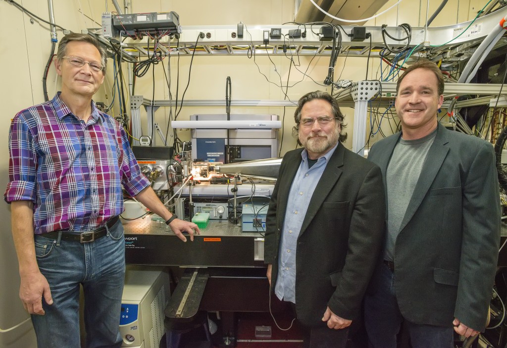 From left, Christer Jansson, John Tainer, and Steve Yannone at the SYBILS beamline at Berkeley Lab's Advanced Light Source. They're among a team of scientists working to make transportation fuel from methane.