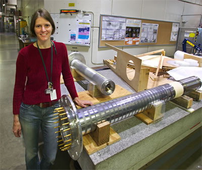 Daniela Leitner next to a lab table