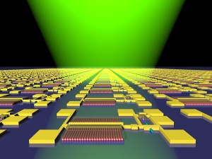 Artist’s impression of an integrated light sensor circuit based on nanowire arrays (Javey Group).