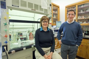 Berkeley Lab chemists Lara Gundel and Hugo Destaillats led a research team that revealed the potential health hazards posed by residual nicotine in third-hand smoke when it reacts with ambient nitrous acid. (Photo by Roy Kaltschmidt, Berkeley Lab Public Affairs)
