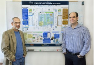 Berkeley Lab’s Victor Markowitz (left) and Nikos Kyrpides are co-principal investigators for the Data Acquisition and Coordination Center, which is maintaining a project catalog of genome sequences for the Human Microbiome Project.