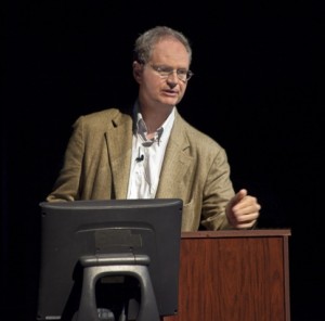 Berkeley Lab director Paul Alivisatos highlighted Carbon Cycle 2.0, an initiative aimed at correcting the imbalance in the carbon cycle from human activity. (photo by Roy Kaltschmidt)