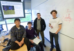 Molecular Foundry scientists (from left) Hyuck Choo, Jim Schuck, Jeff Neaton, Alexey Zayak have unraveled the mystery behind the workings of surface-enhanced Raman spectroscopy. (Photo by Roy Kaltschmidt, Berkeley Lab Public Affairs)