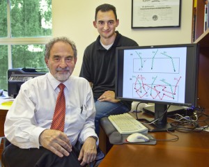 Berkeley Lab’s Eli Yablonovitch (left) and Owen Miller showed that counter-intuitively, a great solar cell also needs to be a great Light Emitting Diode. (Photo by Roy Kaltschmidt, Berkeley Lab)