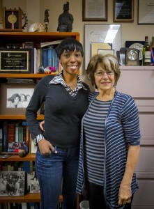 Kandice Tanner (left) and Mina Bissell led a research team that discovered a rotational motion in human breast cells – dubbed CAMo – that is critical for healthy cell development. (Photo by Roy Kaltschmidt, Berkeley Lab)