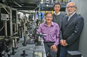 From left, Alexander Bol'shakov, Xianglei Mao and Rick Russo are part of the research team that developed LAMIS, a green chemistry laser spectroscopy technology that can be operated across vast distances. (Photo by Roy Kaltschmidt, Berkeley Lab)