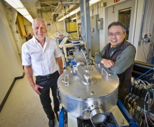 Wladek Walukiewicz and Kin Man Yu at Berkeley Lab’s Rutherford Backscattering Spectrometry laboratory.