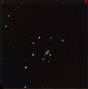 The supernova PTF 11kx can be seen as the blue dot on the galaxy. The image was taken when the supernova was near maximum brightness by the Faulkes Telescope North. The system is located approximately 600 million light years away in the constellation Lynx. ( BJ Fulton (Las Cumbres Observatory Global Telescope Network. (BJ Fulton, Las Cumbres Observatory Global Telescope Network)