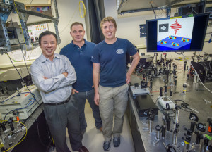 Xiang Zhang, Haim Suchowski and Kevin O'Brien were part of the team that produced, detected and controlled ultrahigh frequency sound waves at the nanometer scale. (Photo by Roy Kaltschmidt)