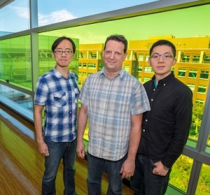 JBEI researchers Yu-Wei Yu, Steve Singer and Danny Tang developed MaxBin to automatically recover individual genomes from metagenomes using an expectation-maximization algorithm.  (Photo by Roy Kaltschmidt) 