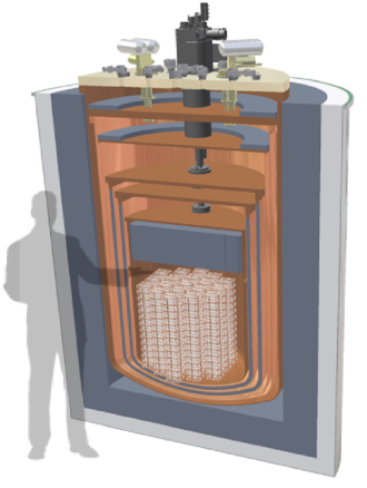 An illustration of the cross-section of the cryostat with a human figure for scale. Credit: CUORE collaboration