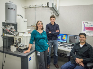 Caroline Ajo-Franklin, Steve Whitelam and Behzad Rad led a team at Berkeley Lab’s Molecular Foundry that uncovered key details by which bacterial proteins self-assemble into a protective armor coating. (Photo by Roy Kaltschmidt)