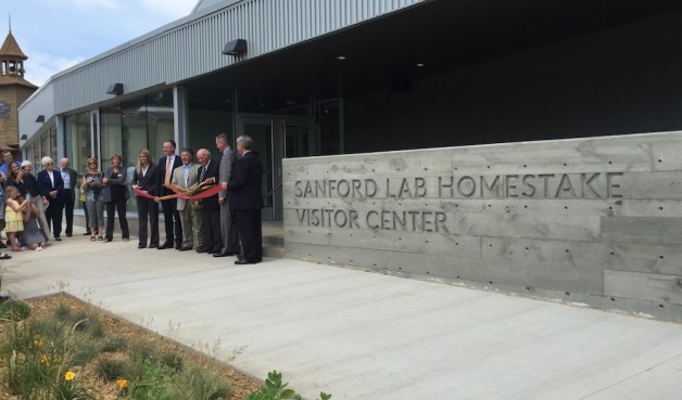 The ribbon cutting ceremony outside the Sanford Lab Homestake Visitor Center. Credit: Kate Greene, Berkeley Lab