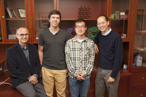 From left, , Omar Yaghi, Christian Diercks, Song Lin and Chris Chang,. (Photo by Michael Barnes, UC Berkeley)