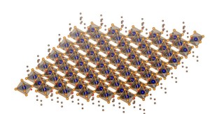 Structural illustration of a single layer of a 2D hybrid perovskite (C4H9NH3)2PbBr4), an ionic material with different properties than 2D covalent semiconductors.