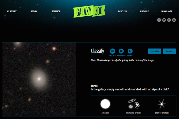 A view of the Galaxy Zoo website. The site is a citizen-science project that helps to characterize observed and simulated galaxies. Credit: www.galaxyzoo.org