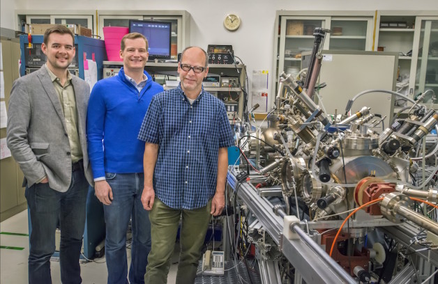 Dan Riley, Jared Schwede, and Andreas Schmid will use a spin-polarized low-energy electron microscope (SPLEEM) to help develop a thermionic energy converter. (Credit: Roy Kaltschmidt/Berkeley Lab)