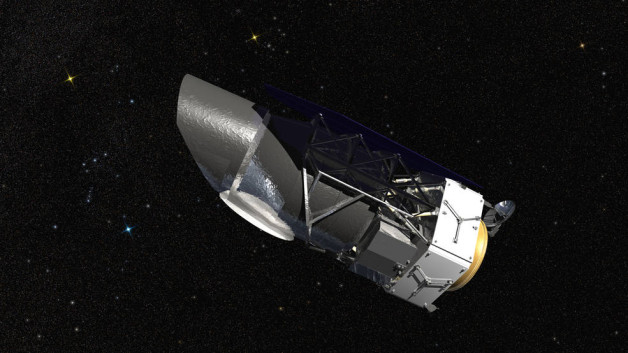 A rendering of NASA's Wide Field Infrared Survey Telescope (WFIRST). It will carry a Wide Field Instrument to capture Hubble-quality images covering large swaths of sky, enabling cosmic evolution studies. Its Coronagraph Instrument will directly image exoplanets and study their atmospheres. (Credits: NASA/GSFC/Conceptual Image Lab)