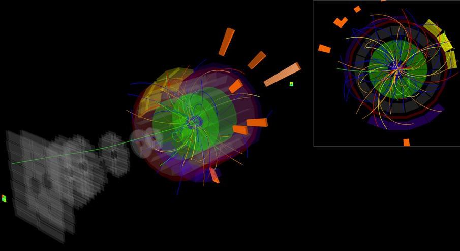 Image - A computerized representation of a proton-proton collision taken in the ALICE detector during the latest commissioning phase of CERN'S LHC, with low-intensity beams. (Credit: CERN)