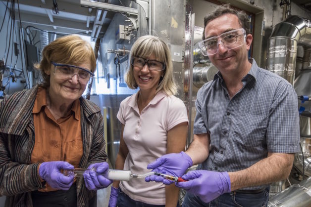 Berkeley Lab researchers (from left) Lara Gundel, Marion Russell, Hugo Destaillats. (credit: Paul Mueller/Berkeley Lab)