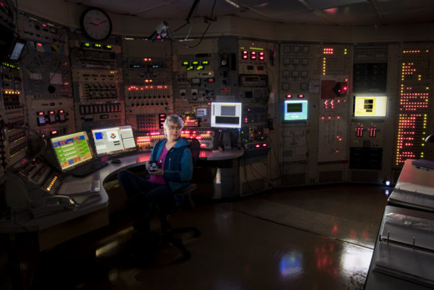 Photo - Reba Siero, an accelerator operator, in the control room of Berkeley Lab's 88-Inch Cyclotron. (Credit: Paul Mueller/Berkeley Lab)