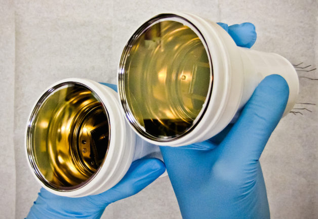 Photo - The LZ project will utilize 488 photomultiplier tubes, like the ones shown here, for detecting signals from particle interactions with the liquid xenon. Arrays of these tubes will be located at the top and bottom of the liquid xenon tank. (Credit: LZ collaboration)