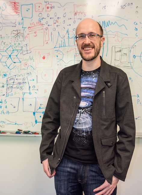 Computer algorithms developed by Colin Ophus enabled the scientists to decipher the atomic structure of the nanoparticle, which shed light on how the atoms arrange themselves into an ordered structure with optimal magnetic properties. (Credit: Marilyn Chung) 