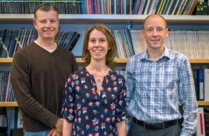 Berkeley Lab scientists (from left) Len Pennacchio, Diane Dickel, and Axel Visel, will head a new functional genomics research center funded by the National Human Genome Research Institute. (Credit: Roy Kaltschmidt/Berkeley Lab)