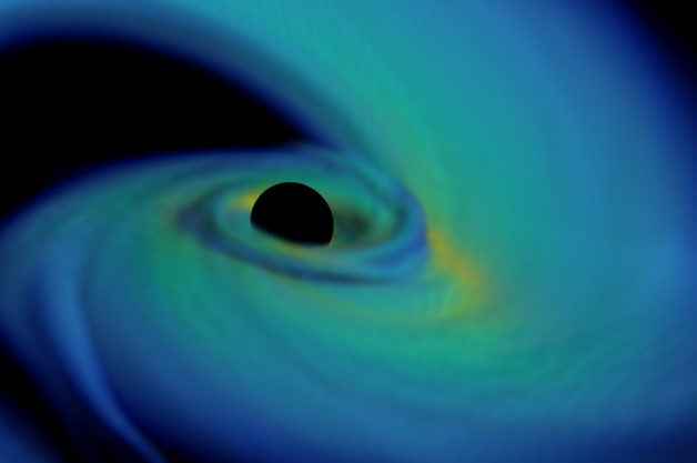 Image - This image shows the aftermath of a merger between a black hole and neutron star, 5.5 thousandths of a second after the event. This image shows the formation of a wide, hot disk and an inner disk of matter. (Credit: Classical and Quantum Gravity, DOI: 10.1088/1361-6382/aa573b)