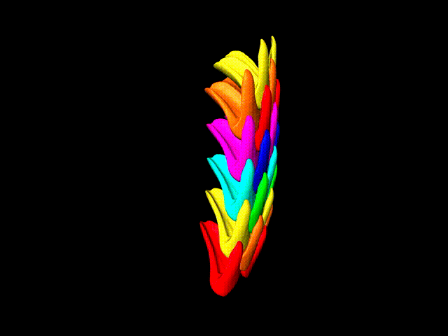 Animation - This false-color 3-D animation shows the arrangement of rows of parrotfish teeth. (Credit: Berkeley Lab)
