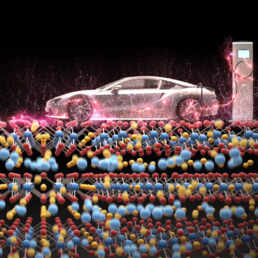 Image - Electric car makers are intensely interested in lithium-rich battery cathodes that could significantly increase driving range. A new study opens a path to making them live up to their promise. (Stanford University/3Dgraphic)