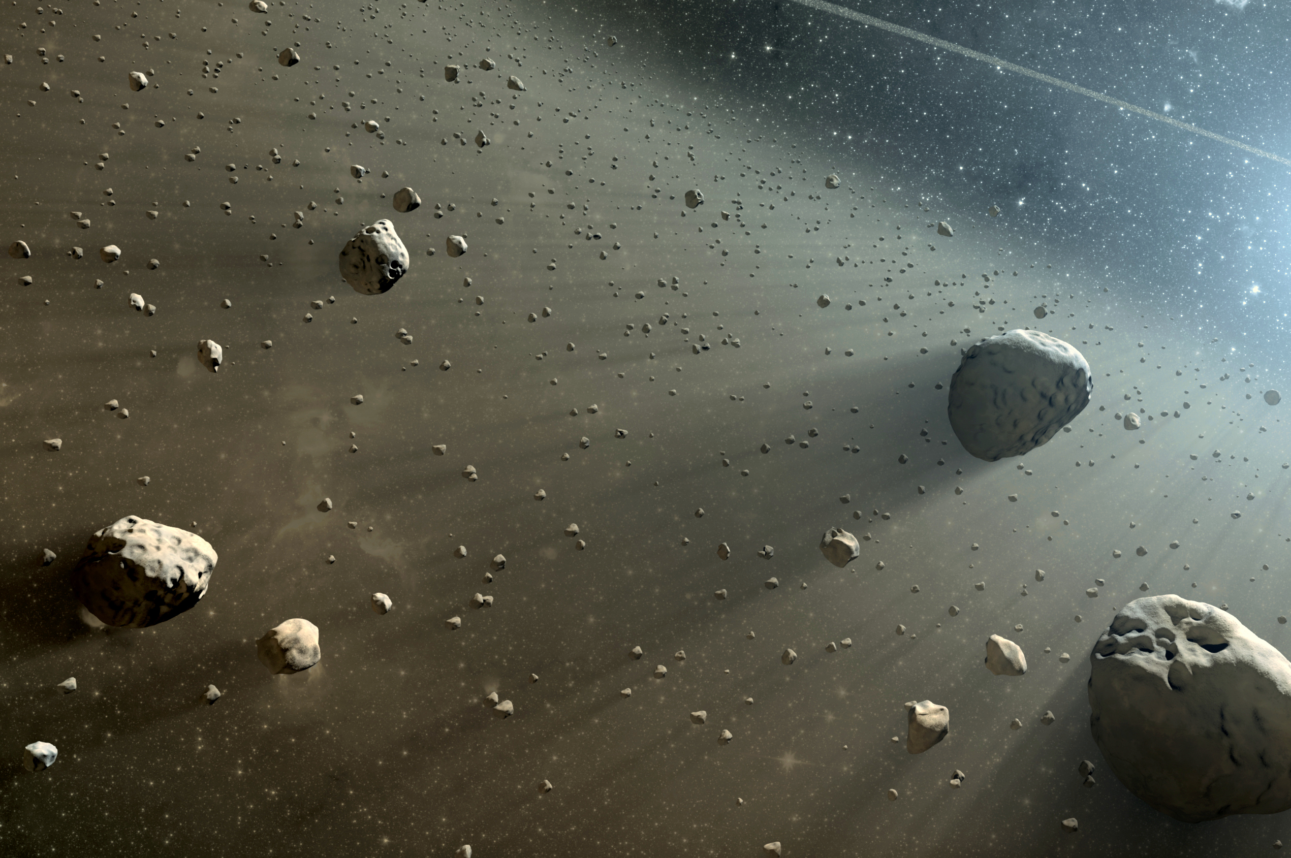 Illustration - Artist's rendering of asteroids and space dust. (Credit: NASA/JPL-Caltech)