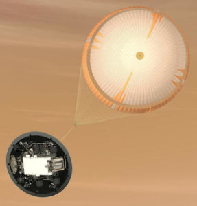 Photo - An illustration of the parachute system for NASA’s Mars Science Laboratory spacecraft, which successfully landed the Curiosity rover in 2012. (Credit: NASA)