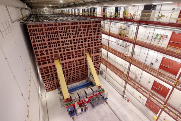 Photo - NOvA's far detector in Minnesota. At the Neutrino 2018 conference, Fermilab’s NOvA neutrino experiment announced that it had seen strong evidence of muon antineutrinos oscillating into electron antineutrinos over long distances. NOvA collaborated with the Department of Energy’s Scientific Discovery through Advanced Computing program and Fermilab’s HEPCloud program to perform the largest-scale analysis ever to support the recent evidence. (Credit: Reidar Hahn/Fermilab)