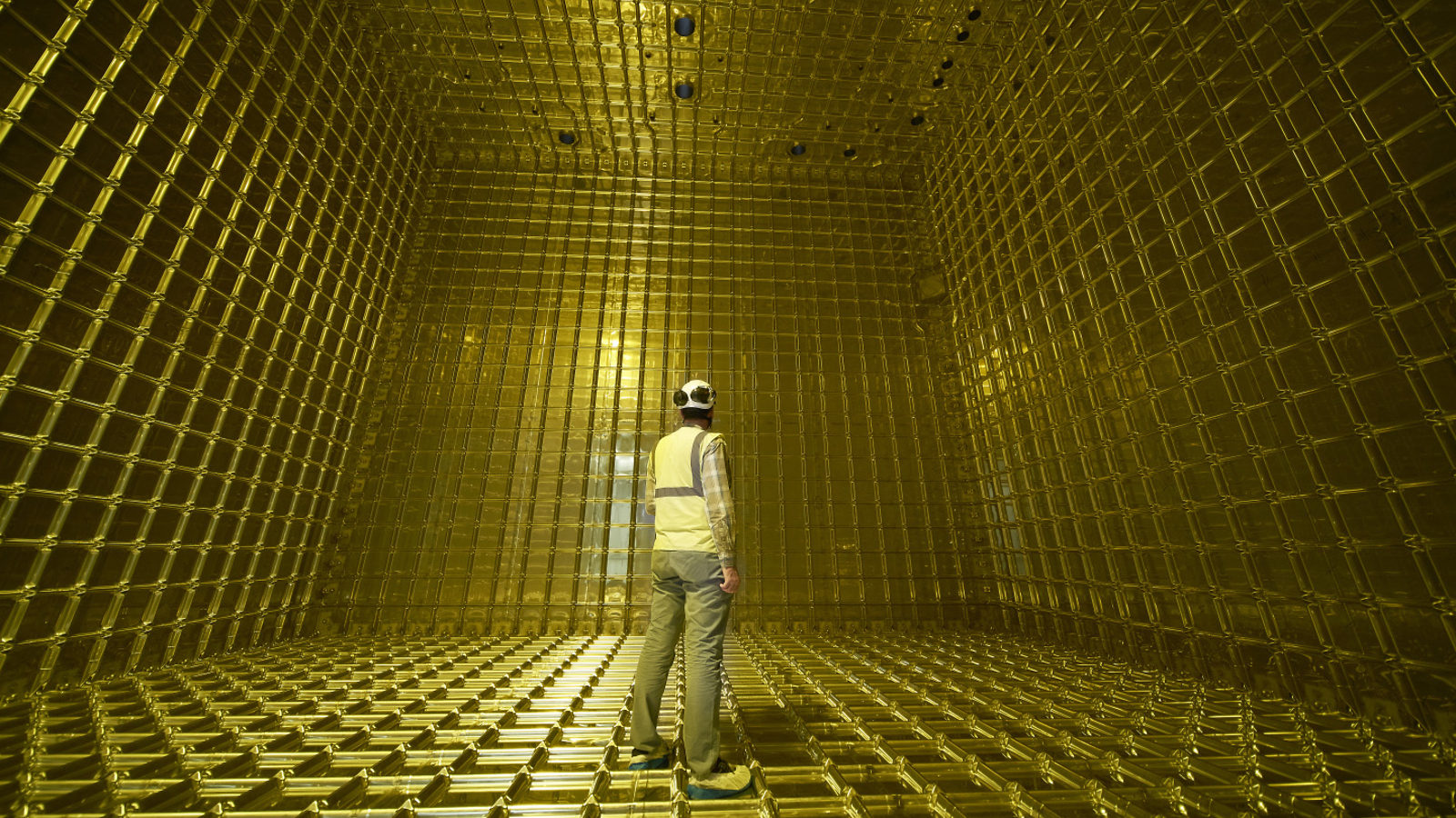 Photo - Inside the first ProtoDUNE detector, before it was filled with liquid argon. (Credit: CERN)