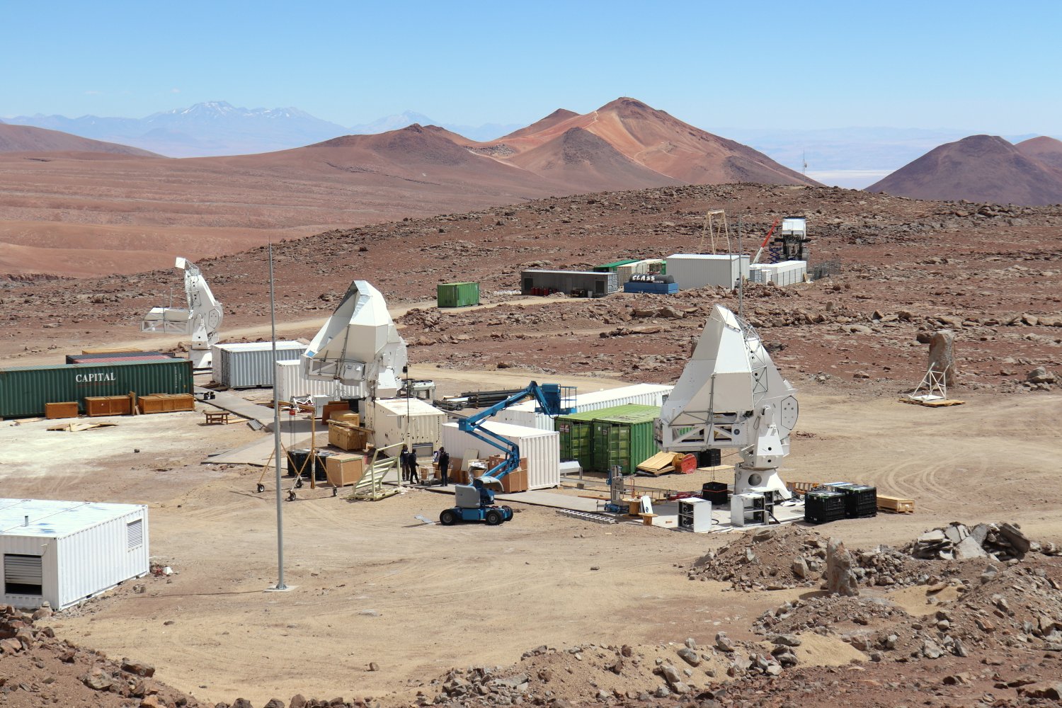 Photo - Existing instrumentation at the Atacama Desert site where some of the CMB-S4 telecopes will be built. CMB-S4 will also include telescopes at the South Pole. (Photo courtesy of Aritoki Suzuki/Berkeley Lab)