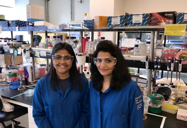 Scientists Aindrila Mukhopadhyay, left, and Ankita Kothari, in their lab.