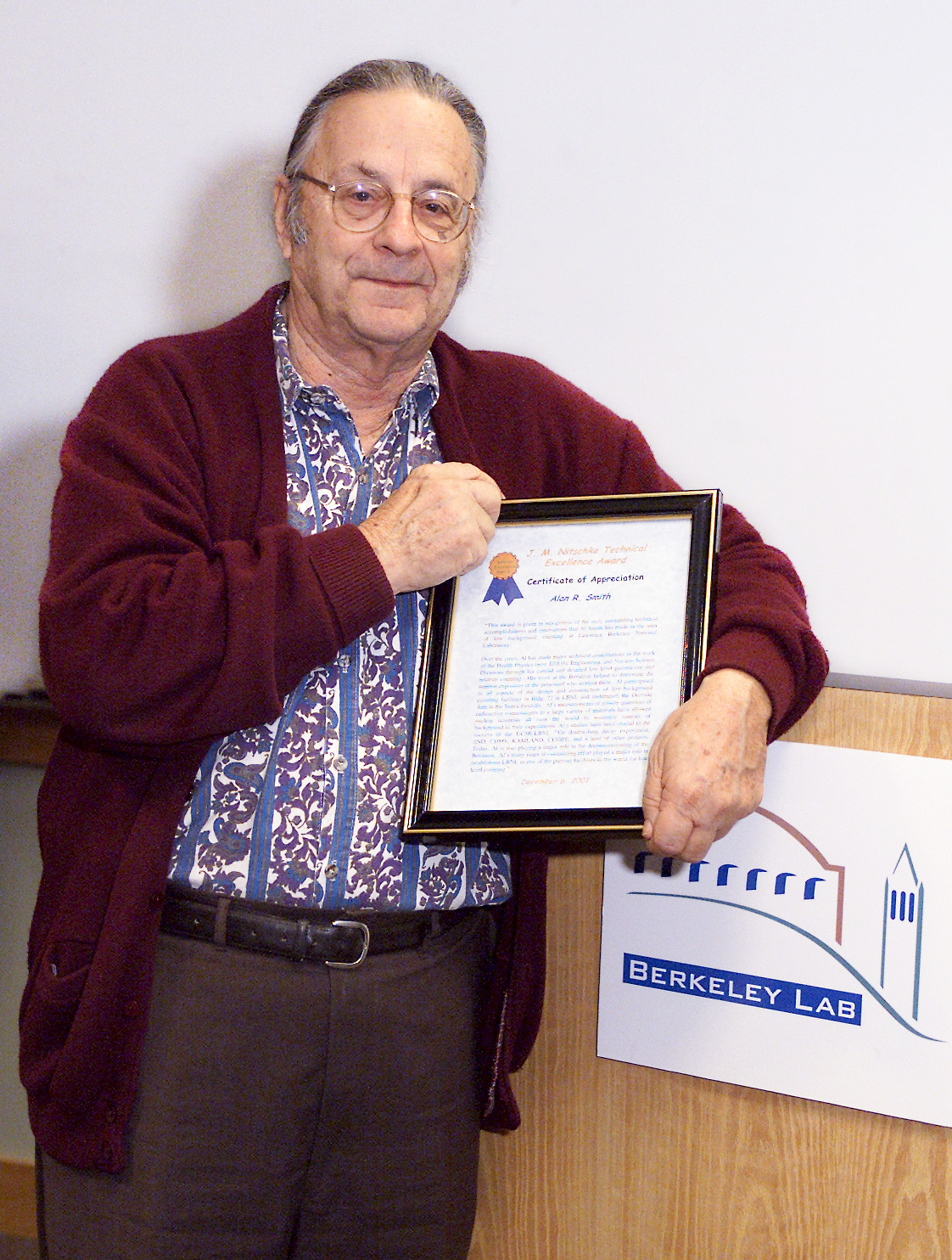 Photo - Smith received the Michael Nitschke Award for Technical Excellence in 2001. (Credit: Berkeley Lab)