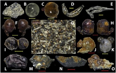 Photo - Examples of the broad range of particles that were collected from beach sands in Japan's Motoujima Peninsula. (Credit: Anthropocene, Volume 25, March 2019, DOI: 10.1016/j.ancene.2019.100196)
