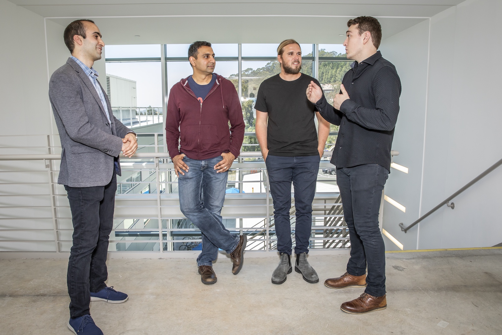 Photo - From left to right: Vahe Tshitoyan, Anubhav Jain, Leigh Weston, and John Dagdelen were among the participants in a text-mining project that used machine learning to analyze 3.3 million abstracts from materials science papers. (Credit: Marilyn Chung/Berkeley Lab)