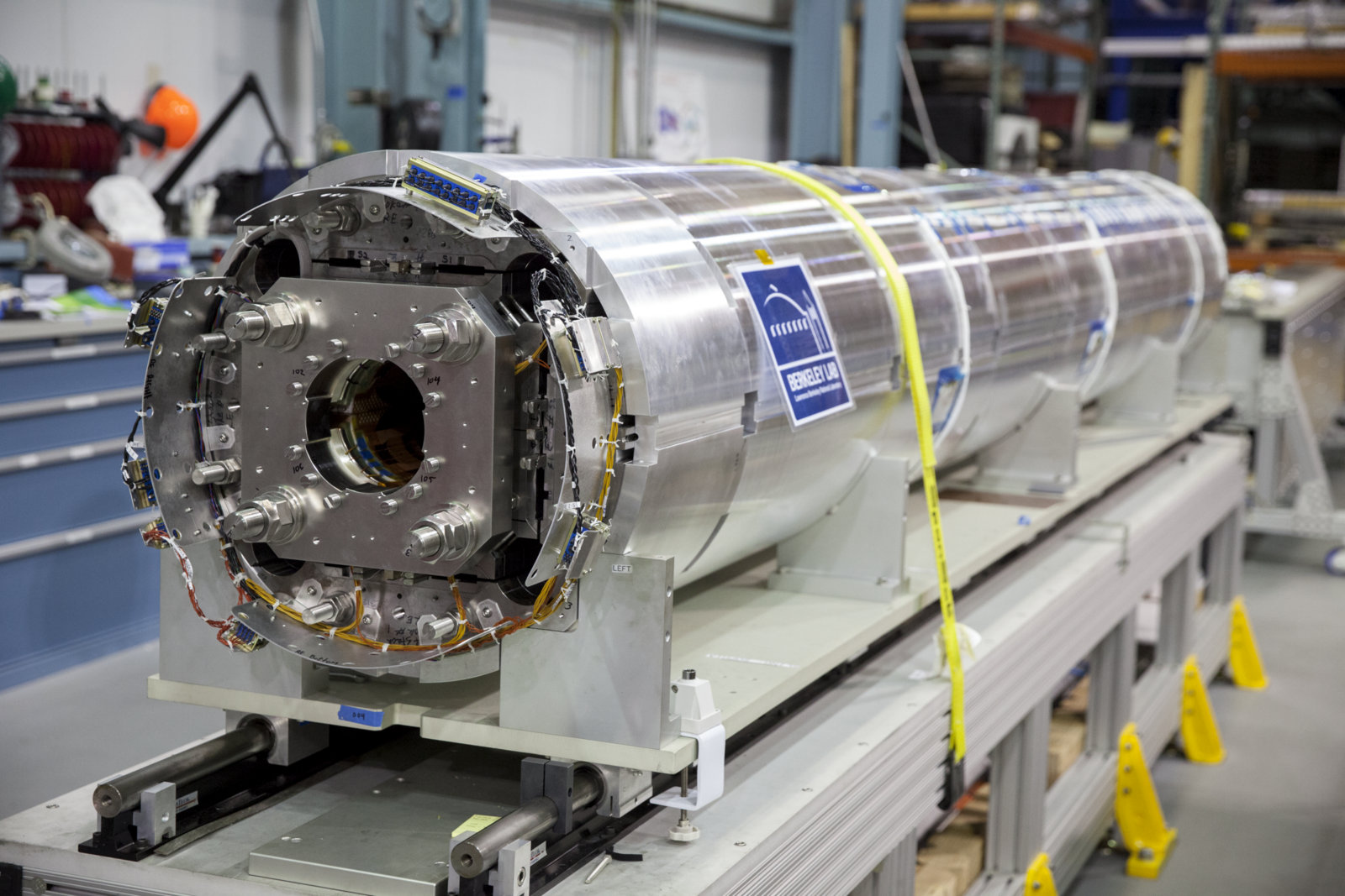 Photo - a Magnet for the High-Luminosity LHC upgrade project. (Credit: Marilyn Sargent/Berkeley Lab)