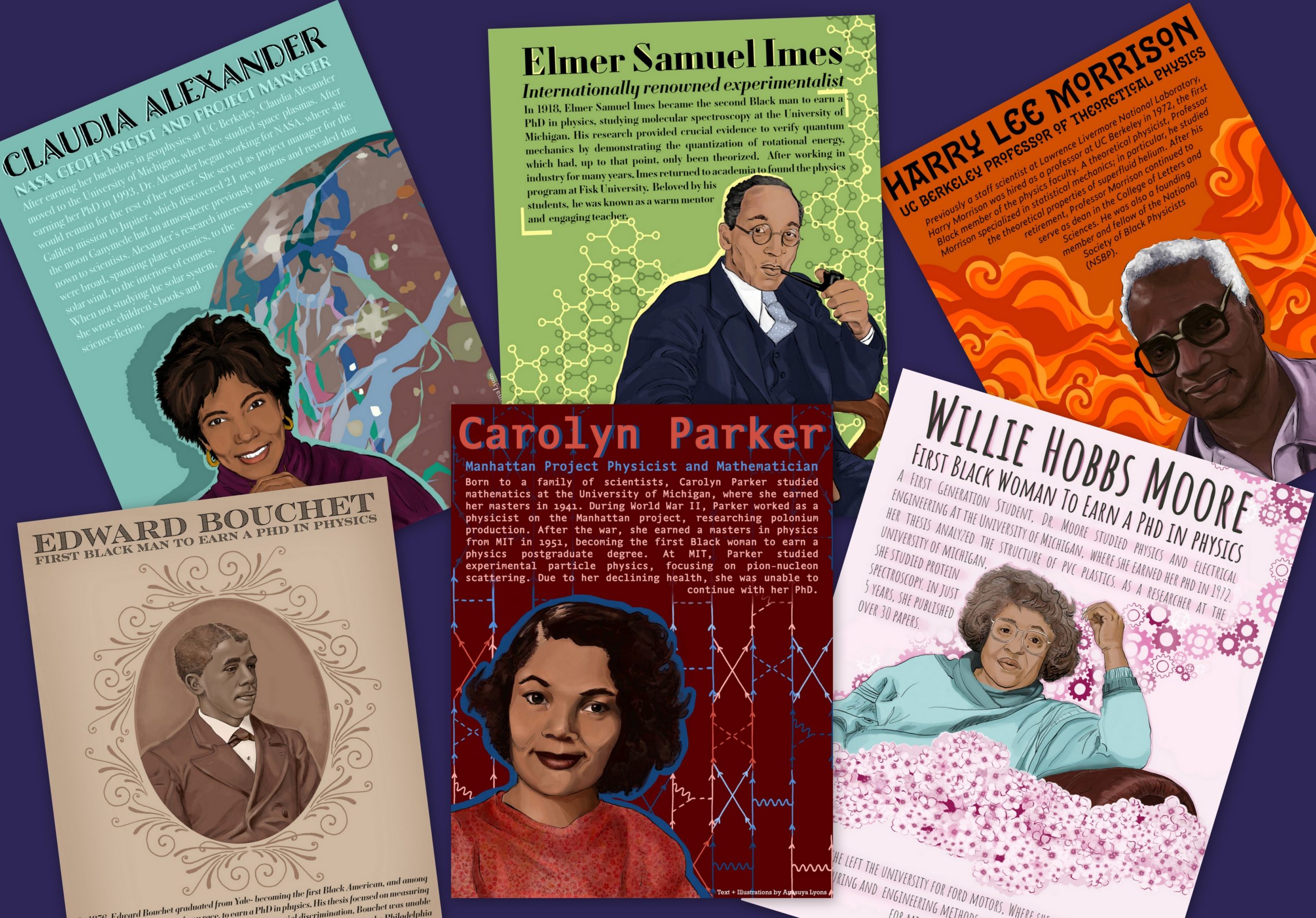 Collage - A collage showing the first six posters in Ana Lyons' series honoring black physicists. (Credit: Ana Lyons)