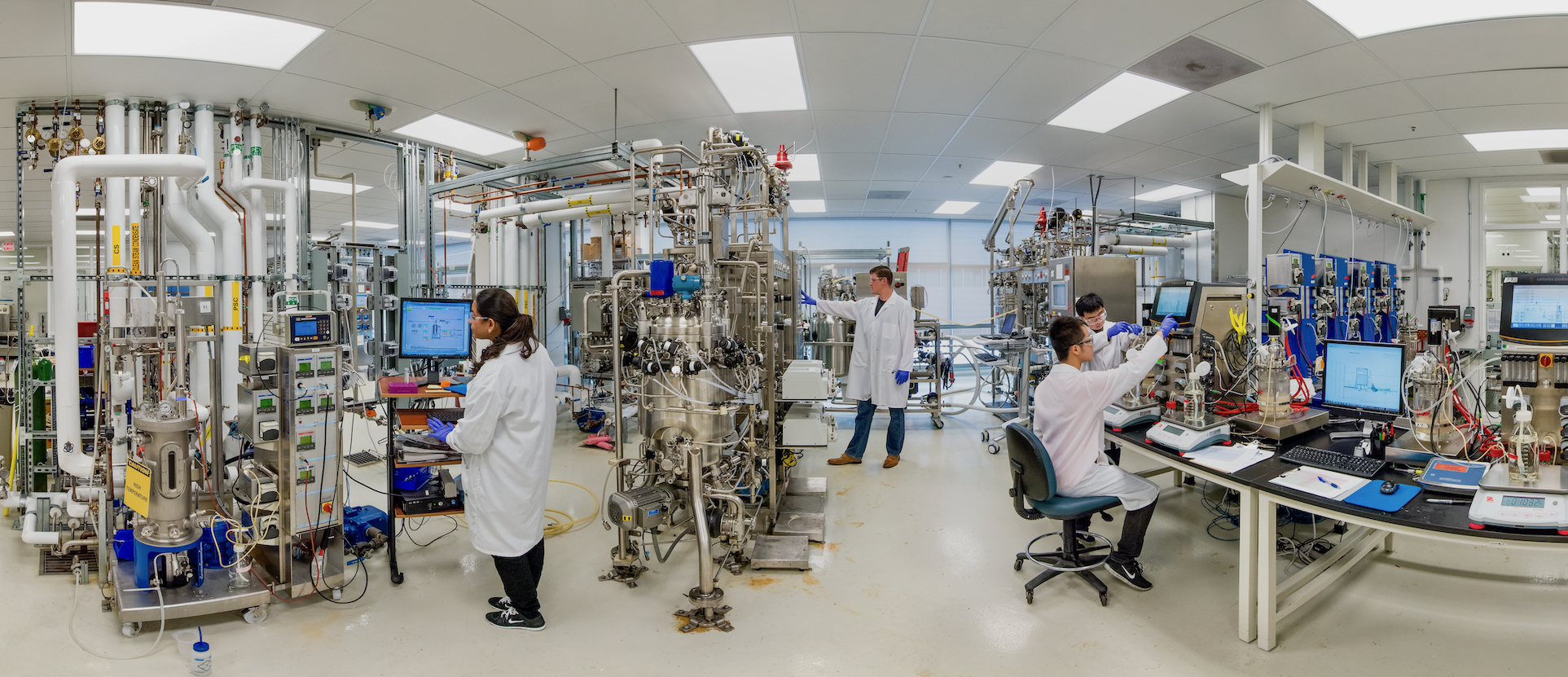 Photograph depicting a panoramic view of laboratory space inside the ABPDU facility, located in Emeryville, CA.
