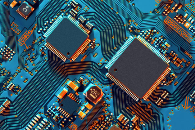 Stock image of an electronic circuit board.