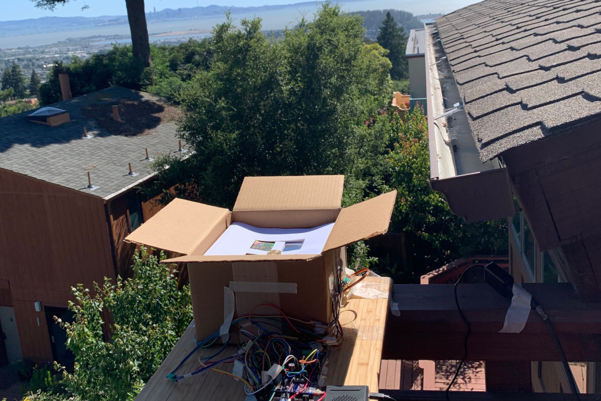 Setup for a rooftop experiment in the East Bay Hills