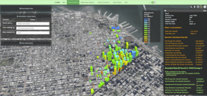 Virtual map of commercial buildings in San Francisco with energy retrofit modeling results. 