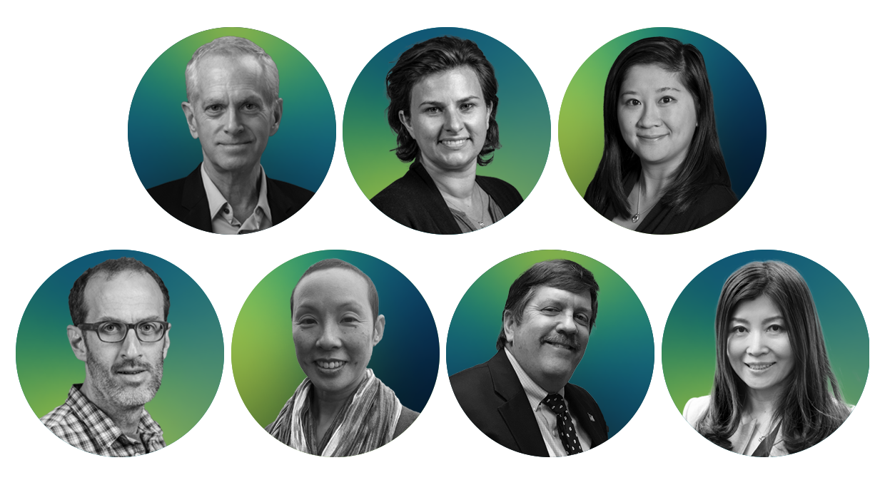Collage of the seven Berkeley Lab researchers who contributed to the IPCC report. From left: Bill Collins, Stephane de la Rue du Can, Nina Khanna, Charles Koven, Chaincy Kuo, Michael Wehner, and Nan Zhou