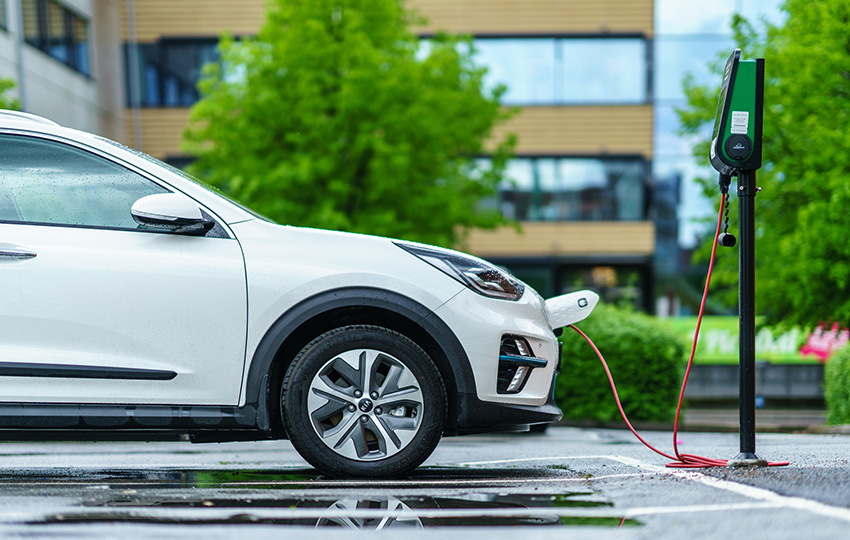 KIA NIRO electric car is charging on street parking lot of Lindholmen, Gothenburg