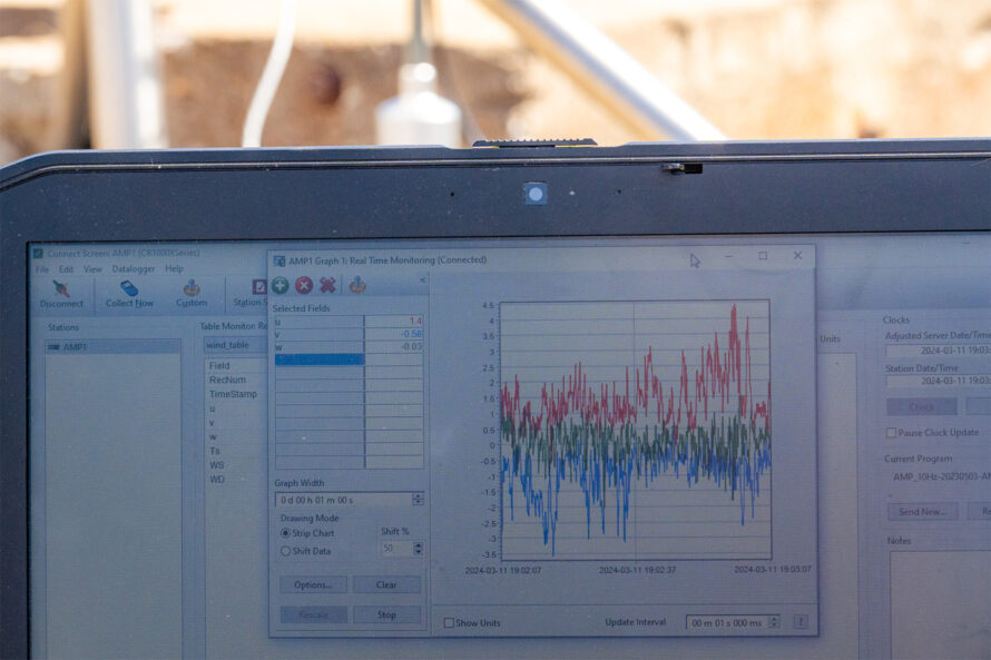 Close-up of a computer screen showing readouts from the sensors.